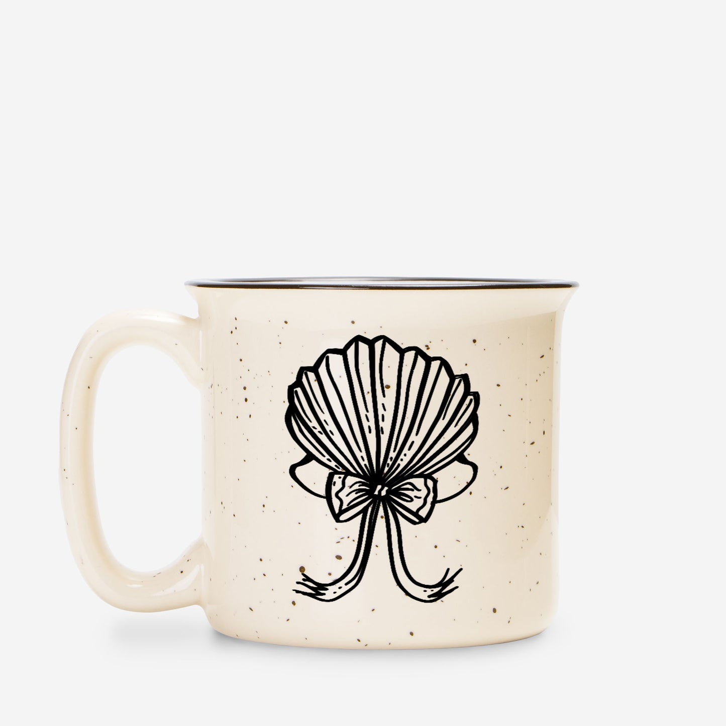 Coquette Seashell with Bow Ceramic Mug Speckled Cream 13oz