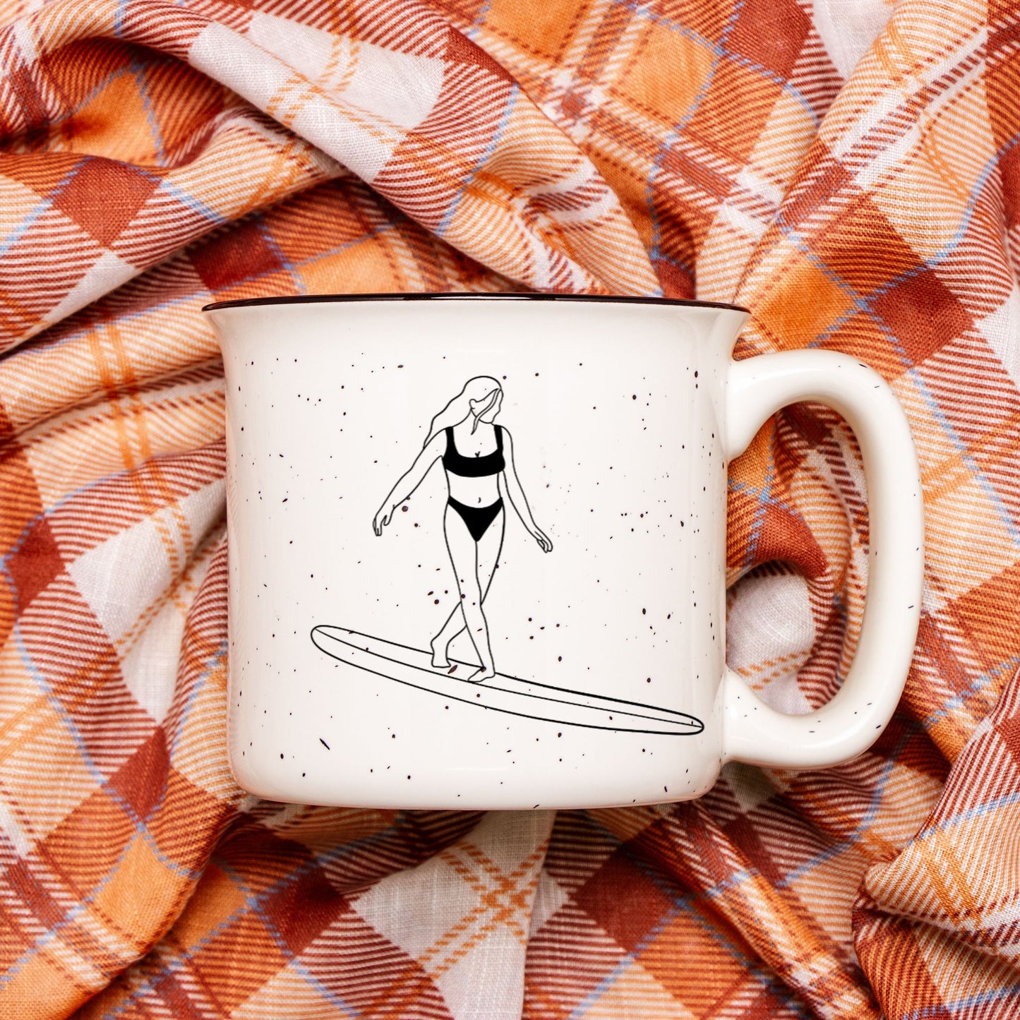 Surfer Girl Ceramic Mug Speckled Cream 13oz