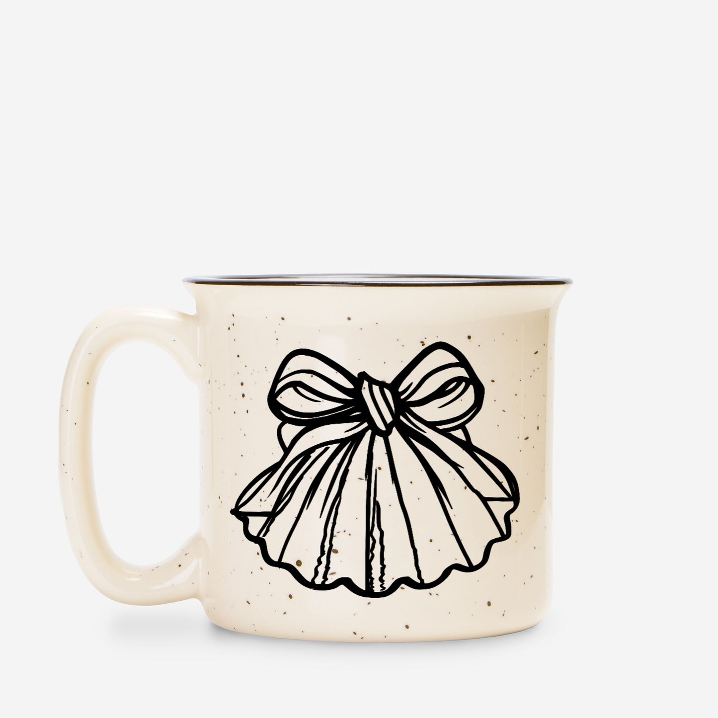 Coquette Seashell with Bow Ceramic Mug Speckled Cream 13oz