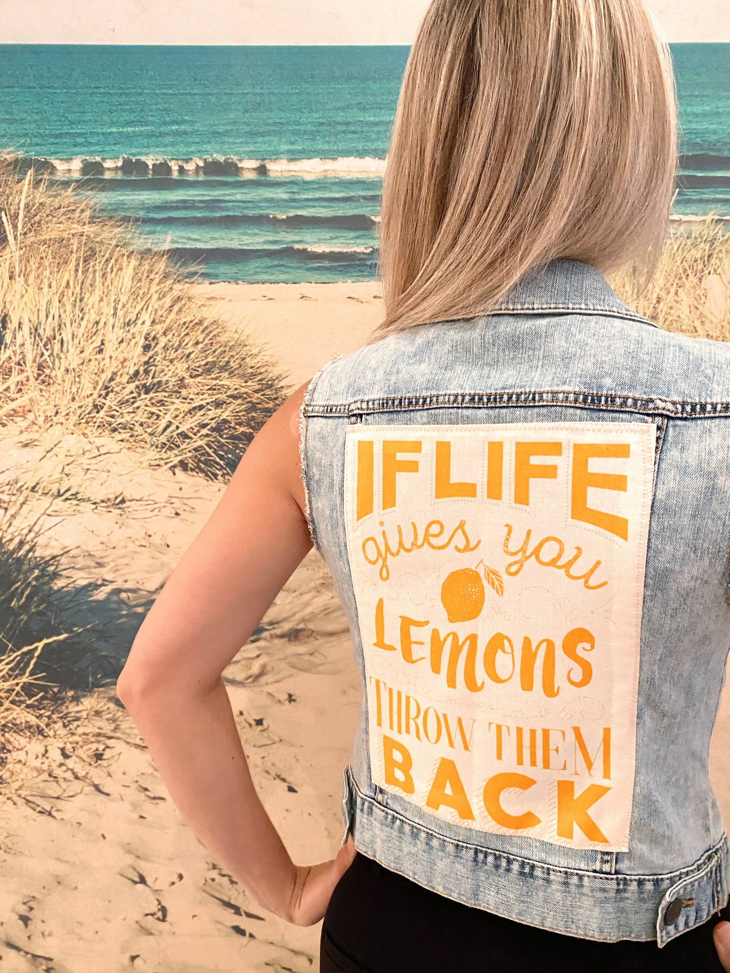 If Life Gives You Lemons, Throw Them Back - Distressed Light-Wash Denim Vest
