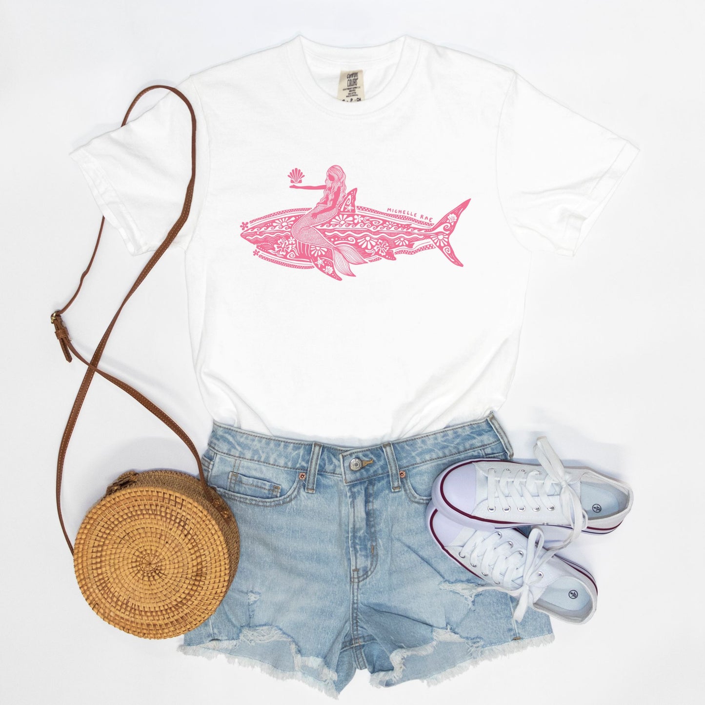 Mermaid Shark White Tee