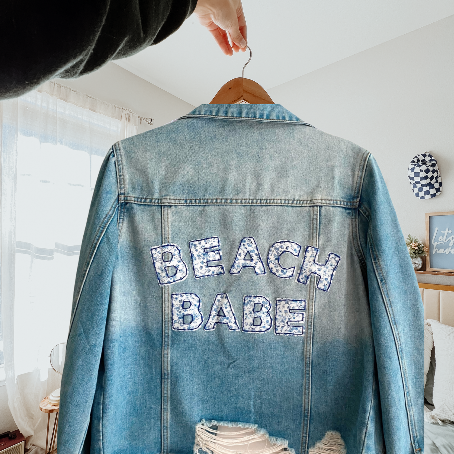 Hand Embroidered Beach Babe Denim Jacket – Coastal Boho Style
