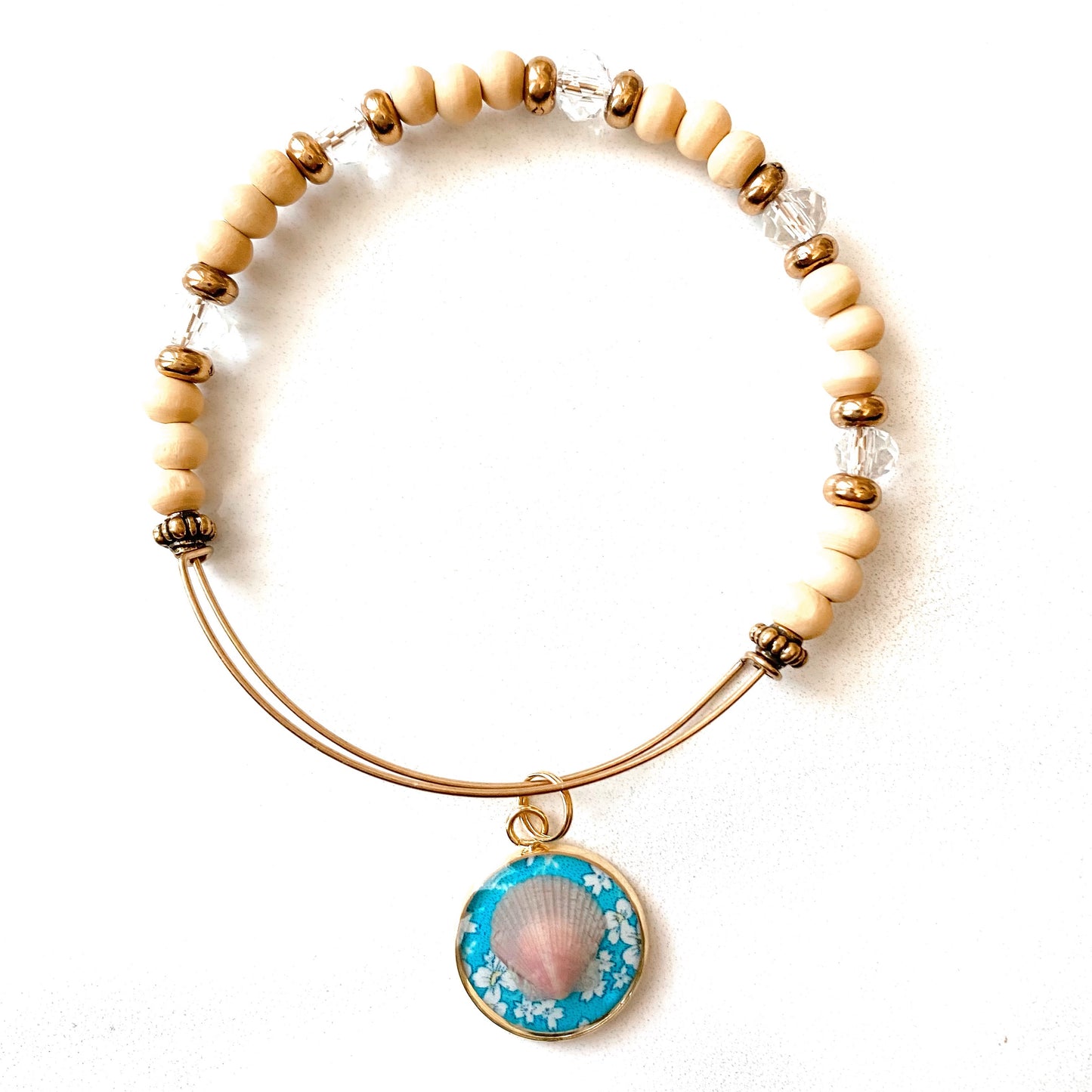 Beaded Seashell Charm Bangle