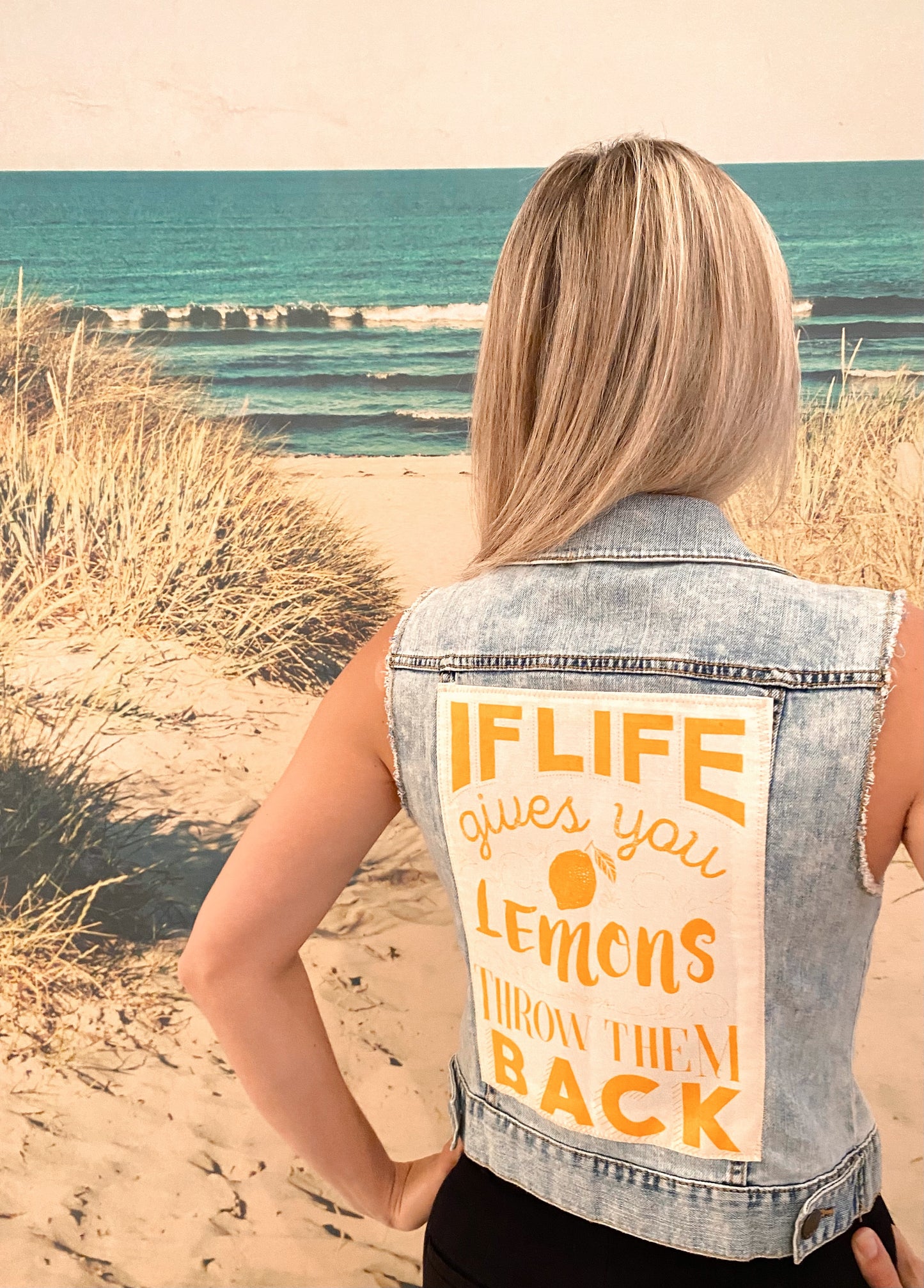 If Life Gives You Lemons, Throw Them Back - Distressed Light-Wash Denim Vest