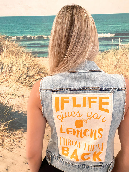 If Life Gives You Lemons, Throw Them Back - Distressed Light-Wash Denim Vest