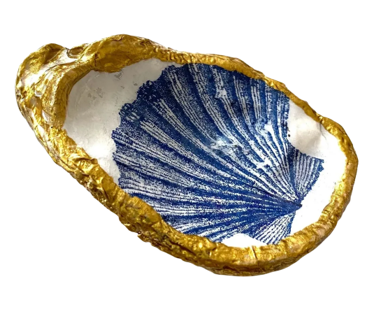 Blue and White Seashell Oyster Ring Dish