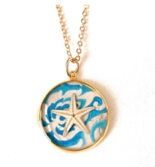 Blue and White Starfish Necklace