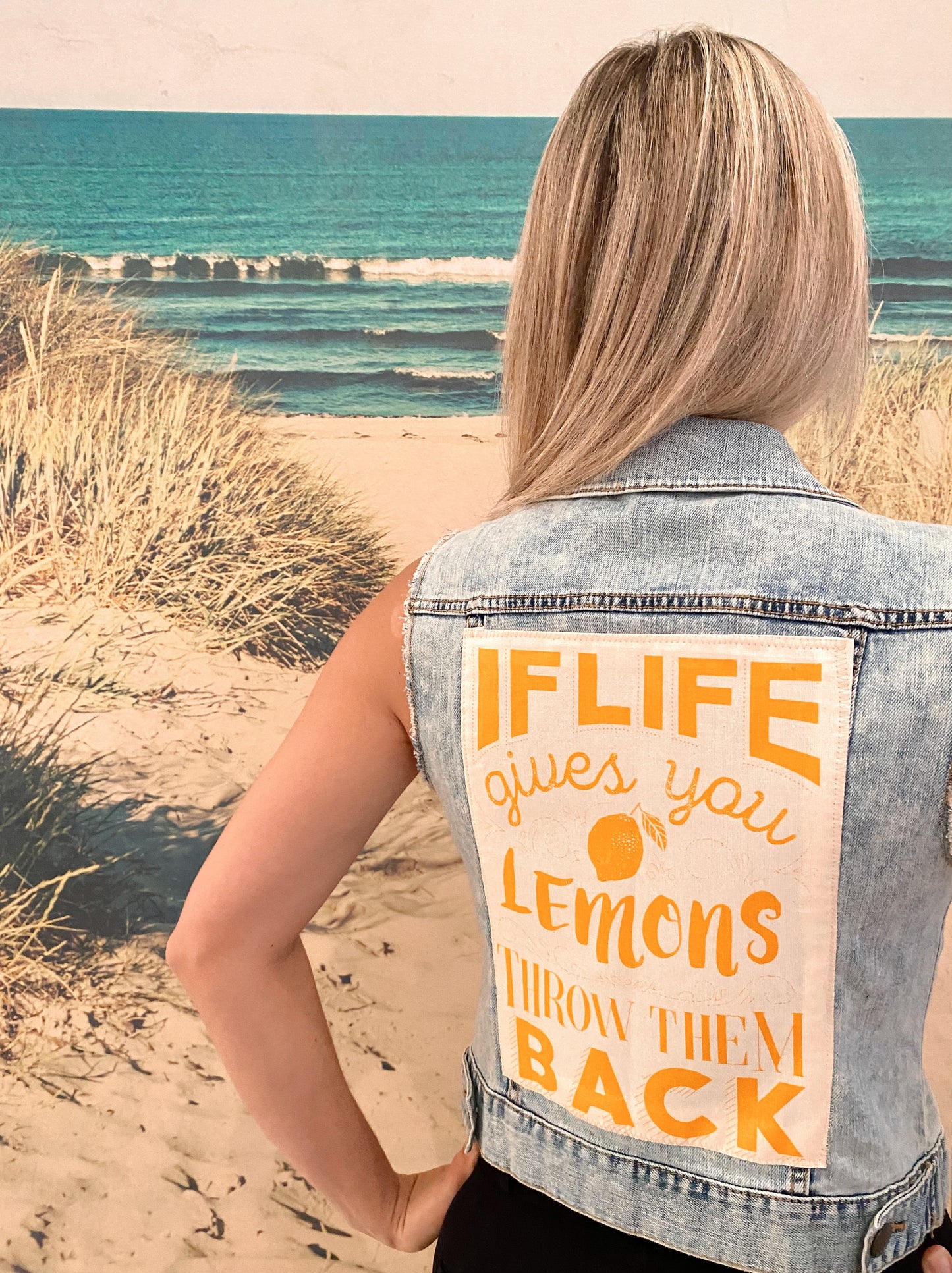 If Life Gives You Lemons, Throw Them Back - Distressed Light-Wash Denim Vest