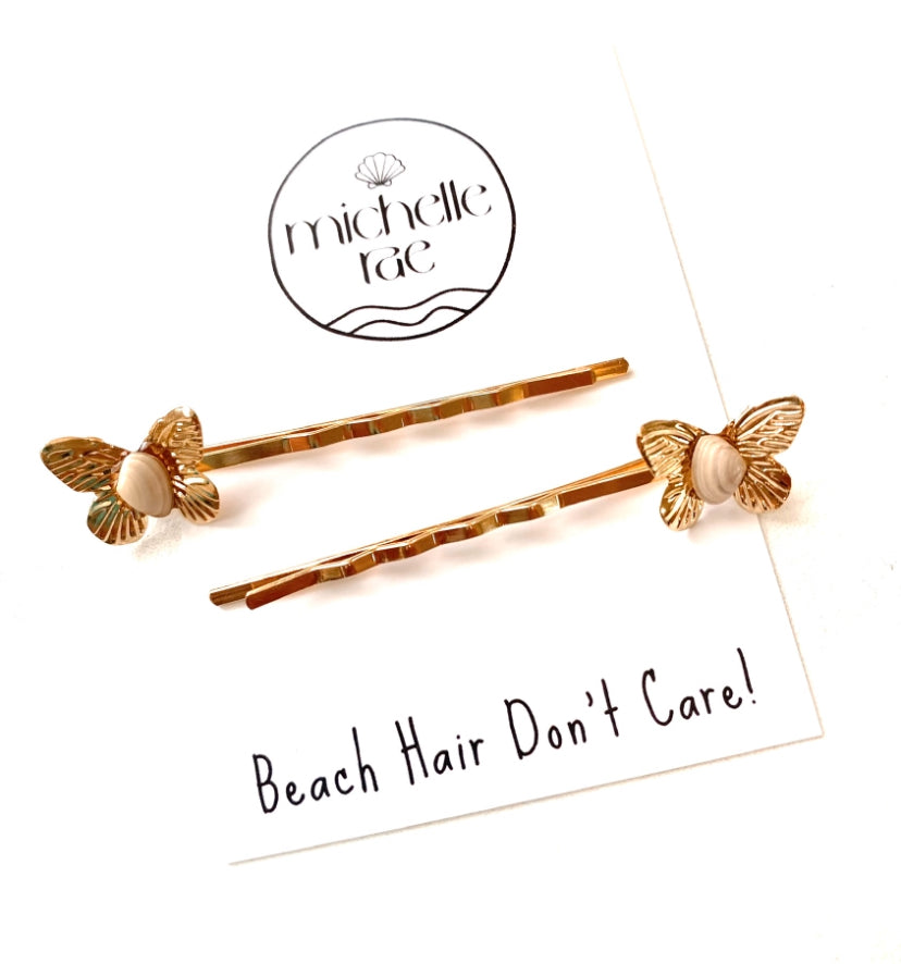 Salty Butterfly Seashell Hair Bobby Pins