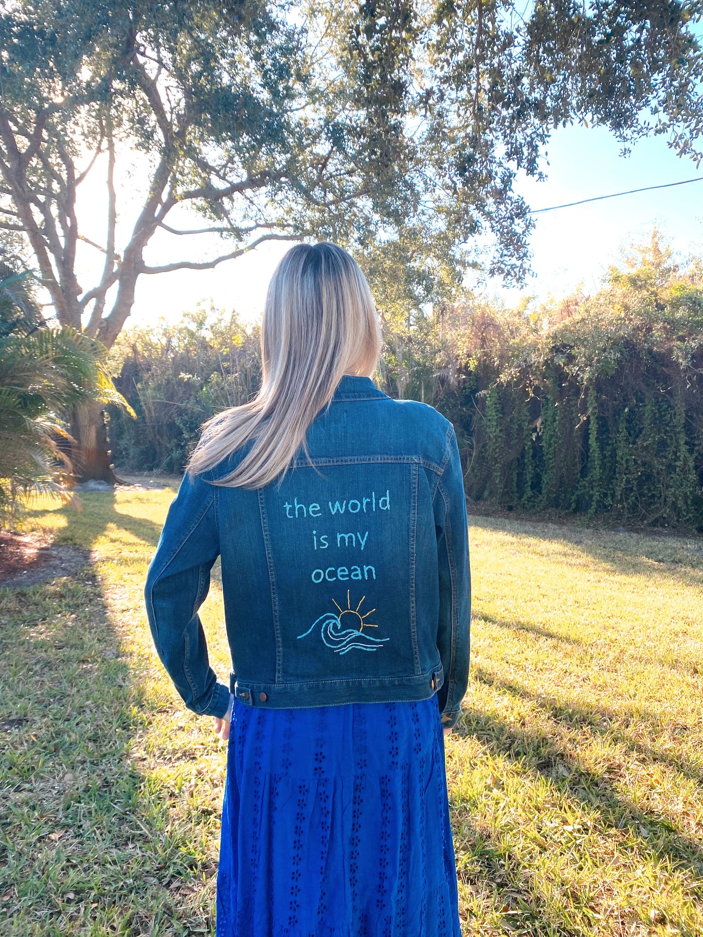 The World Is My Ocean — Hand-Embroidered Denim Jacket