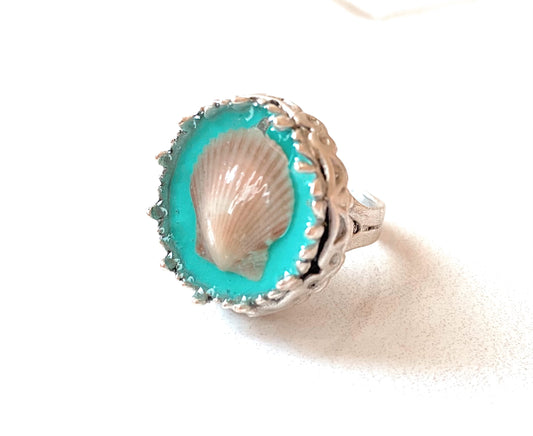 Turquoise Circle Seashell Ring