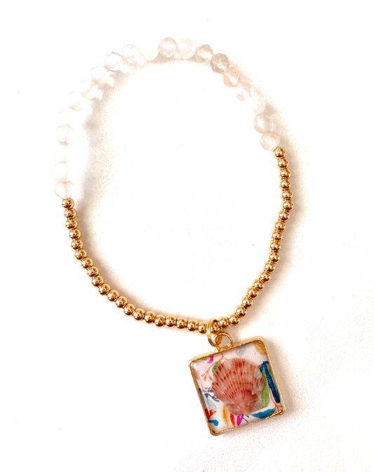 Moonstone Square Seashell Beaded Bracelet