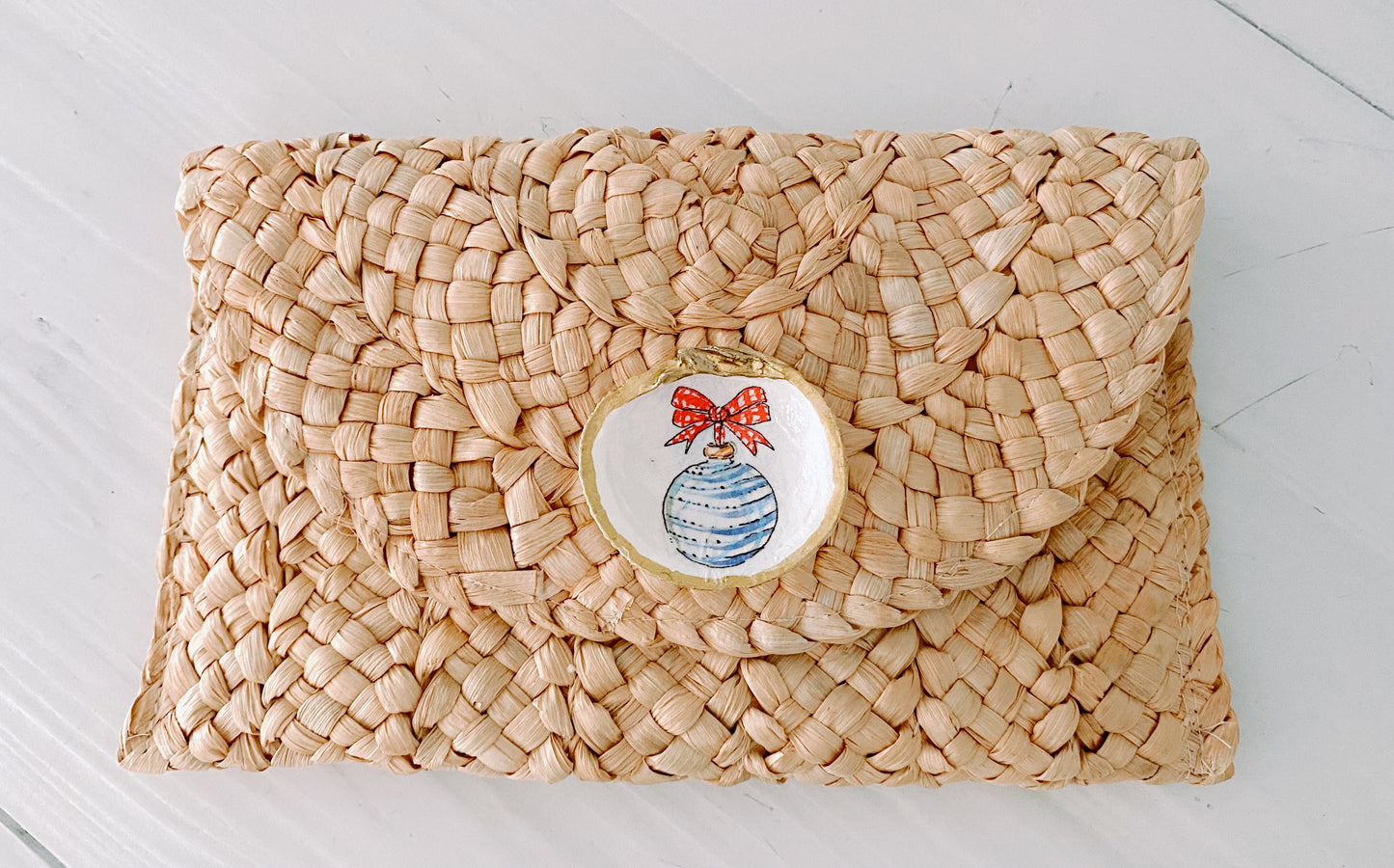 Gilded Florida Seashell Christmas Ornament Straw Clutch