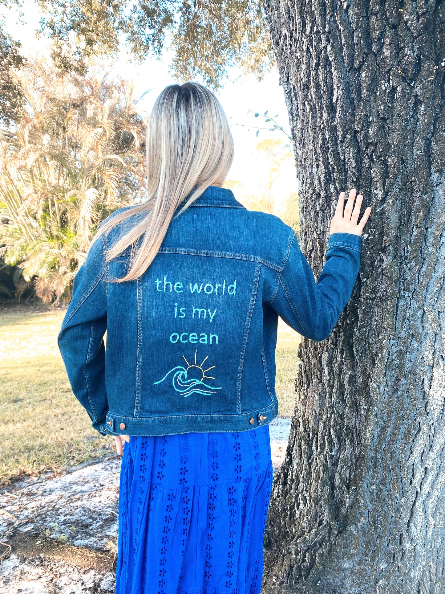 The World Is My Ocean — Hand-Embroidered Denim Jacket