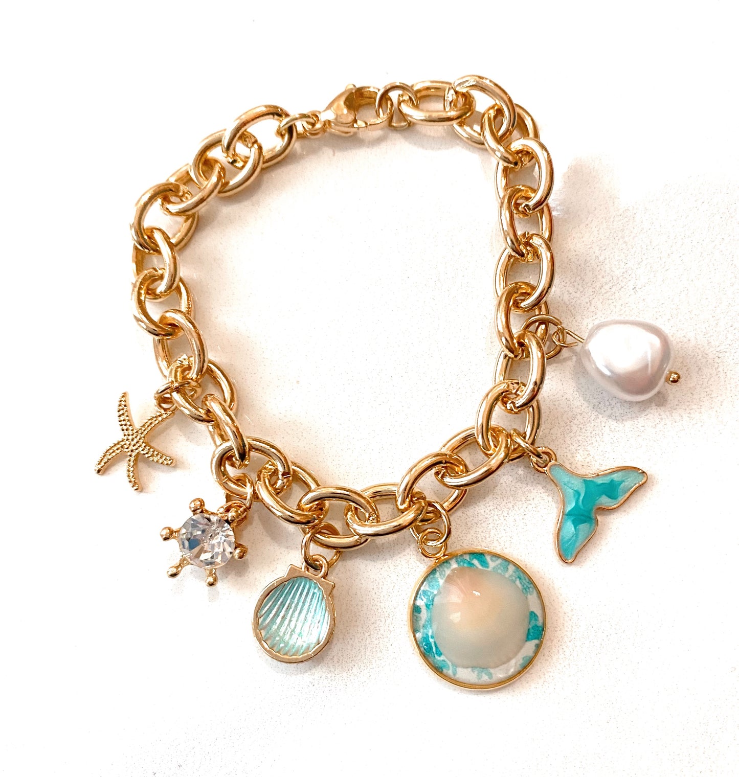 Turquoise Seashell Ocean Charmed Bracelet