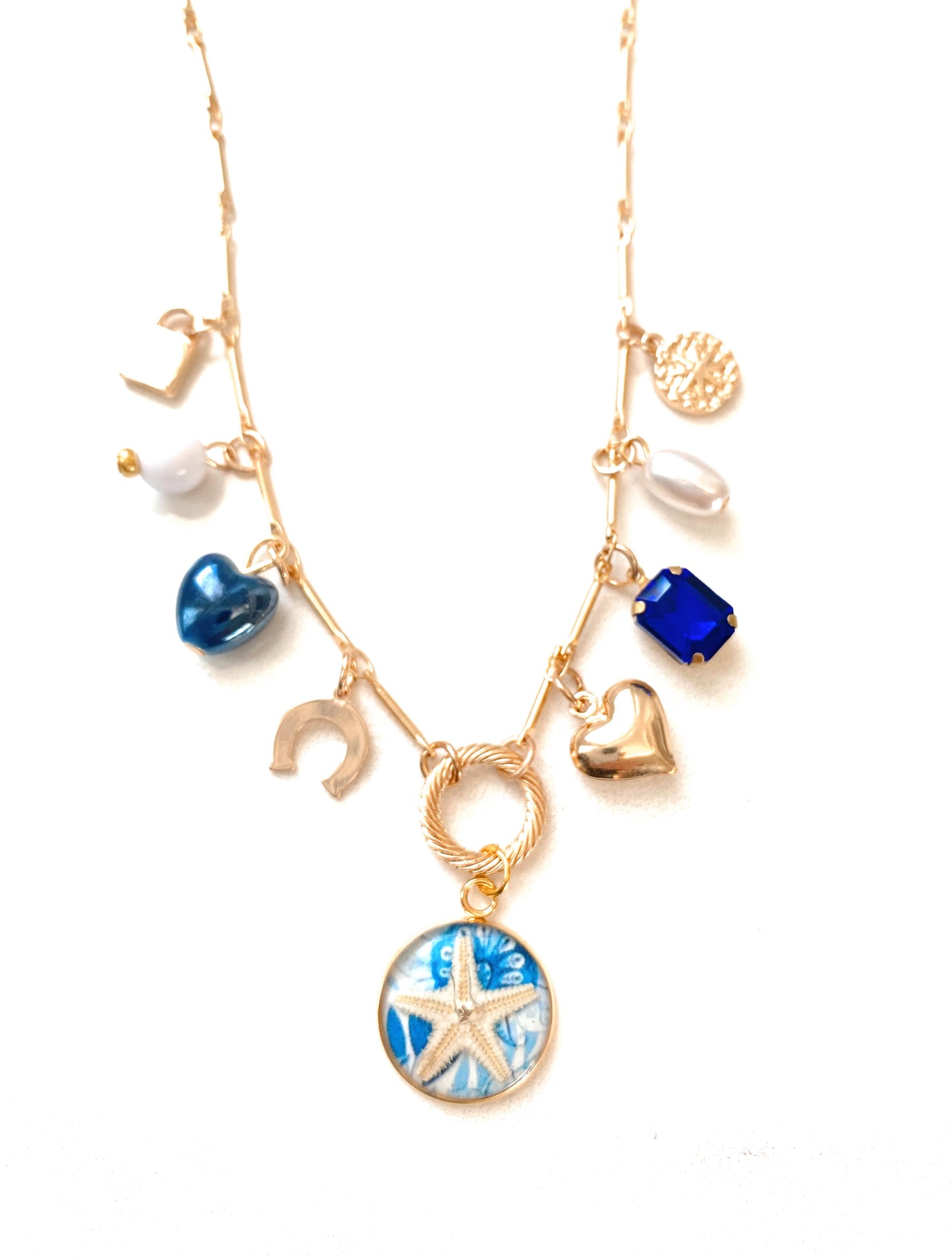 Blue Starfish Ocean Charmed Necklace