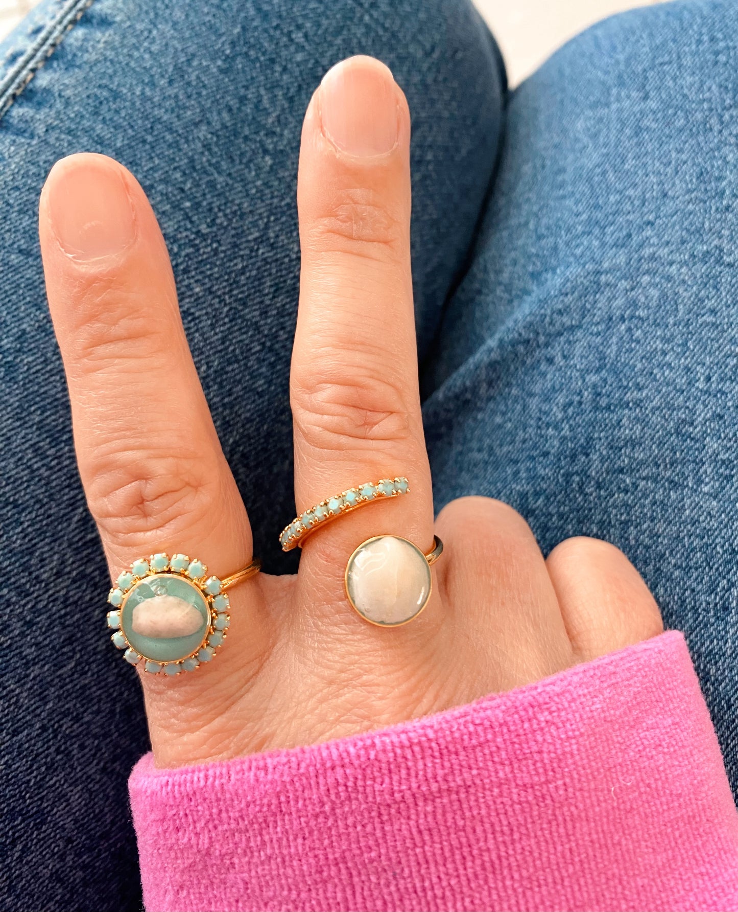 Seafoam Wrap Seashell Ring with Aqua Stone Band – Turquoise
