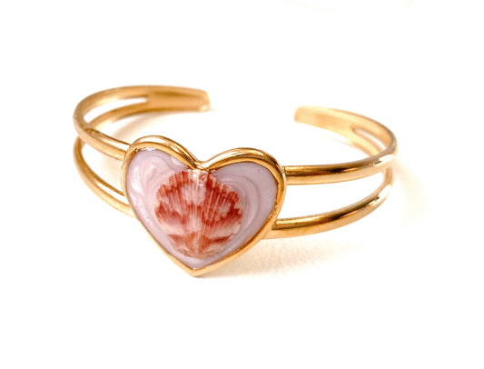 Red, White, Pink or Black Heart Seashell Bangles