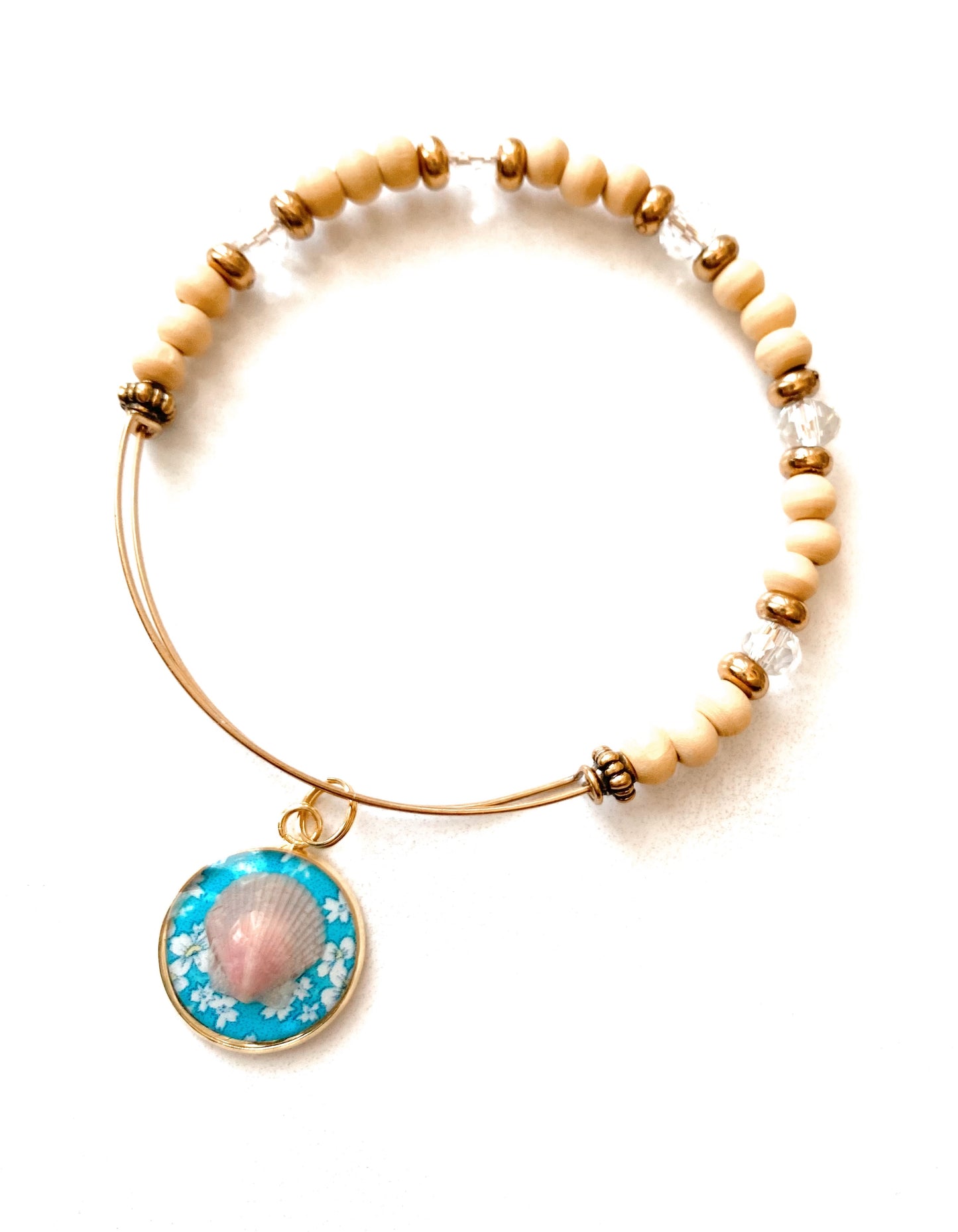 Beaded Seashell Charm Bangle