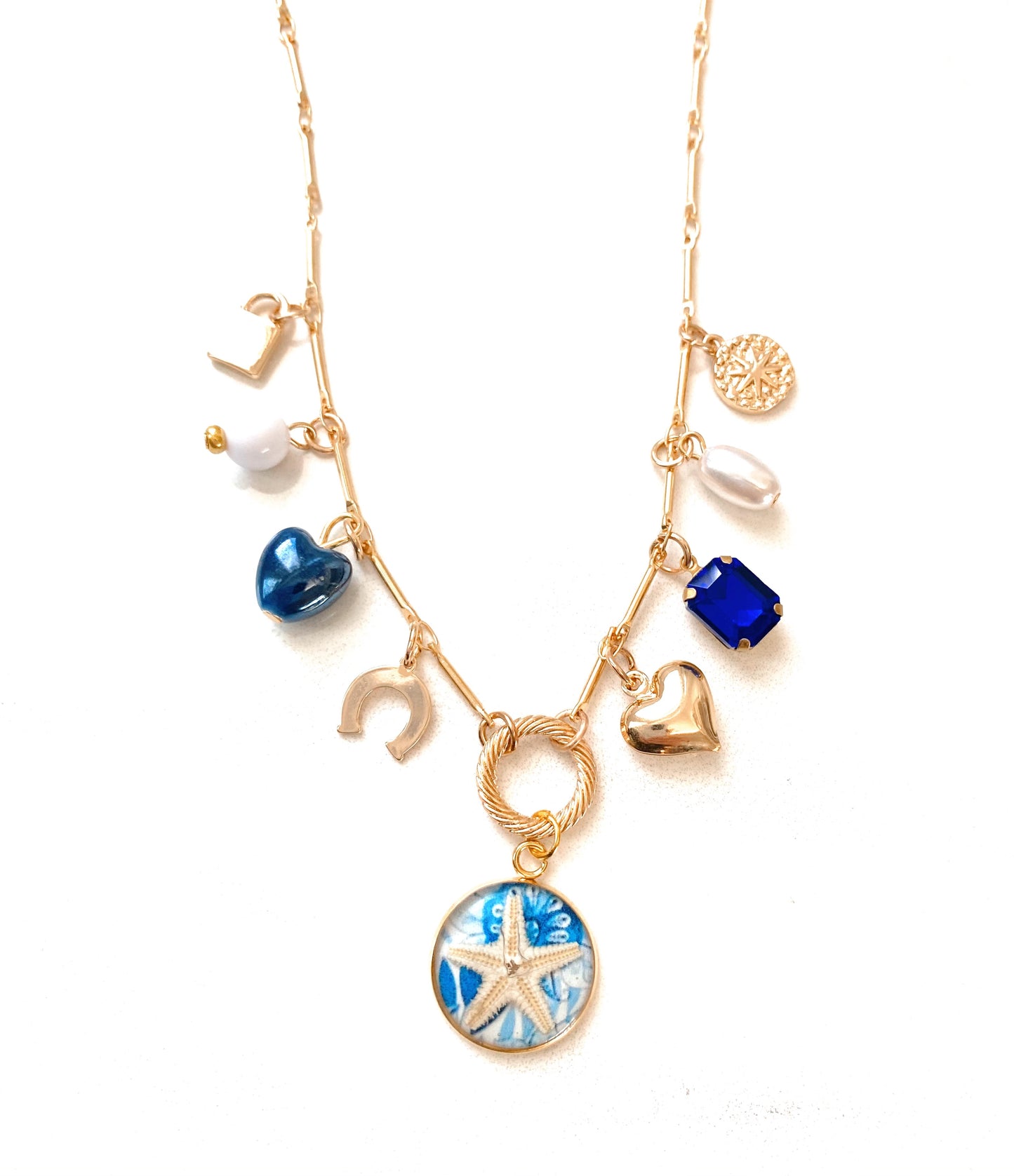 Blue Starfish Ocean Charmed Necklace