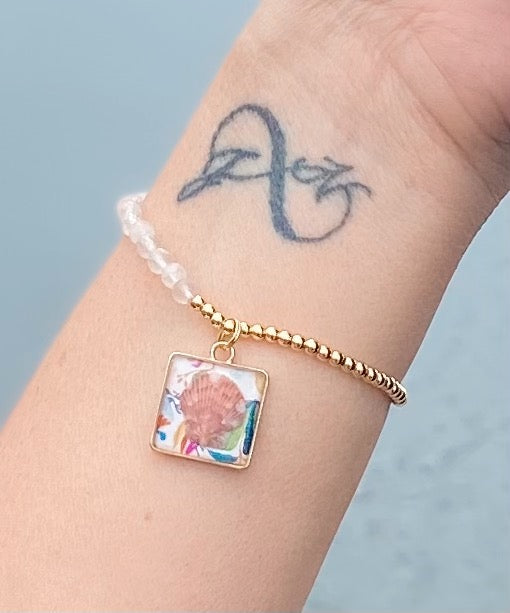 Moonstone Square Seashell Beaded Bracelet