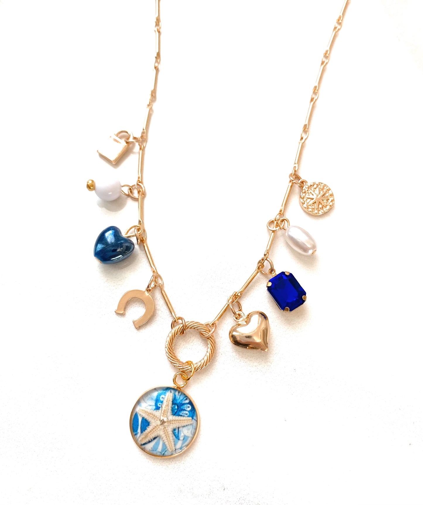 Blue Starfish Ocean Charmed Necklace