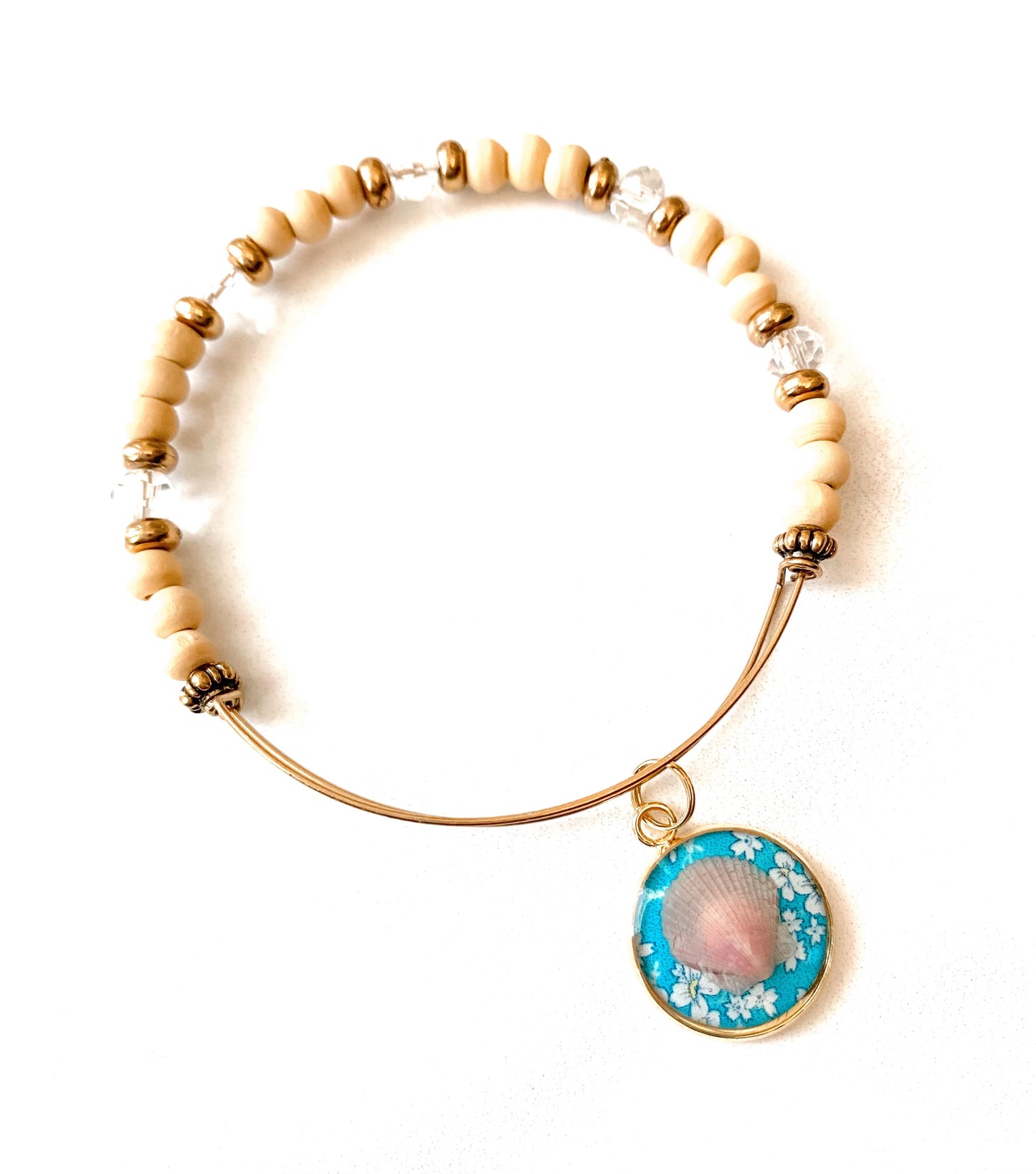 Beaded Seashell Charm Bangle