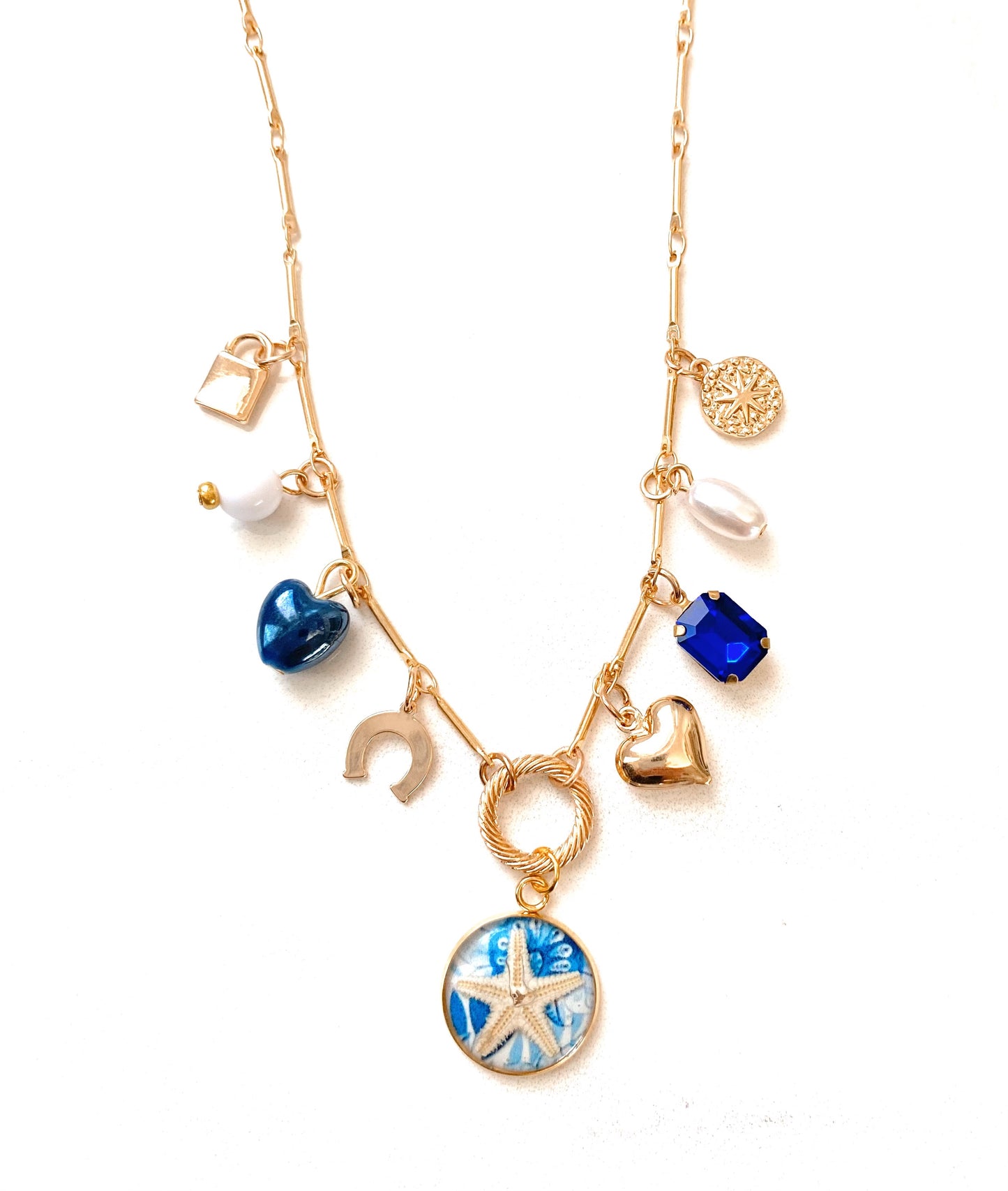 Blue Starfish Ocean Charmed Necklace