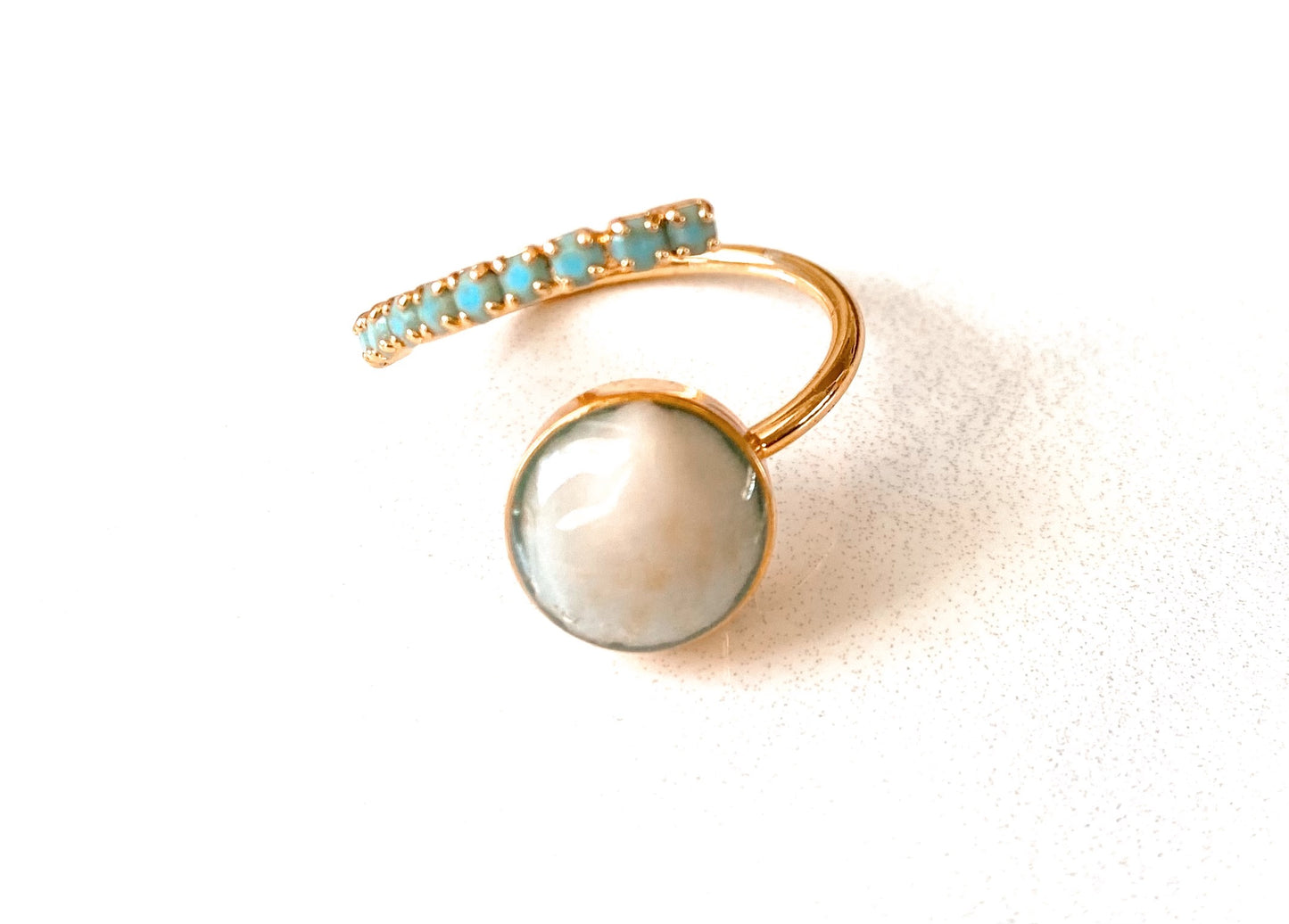 Seafoam Wrap Seashell Ring with Aqua Stone Band – Turquoise