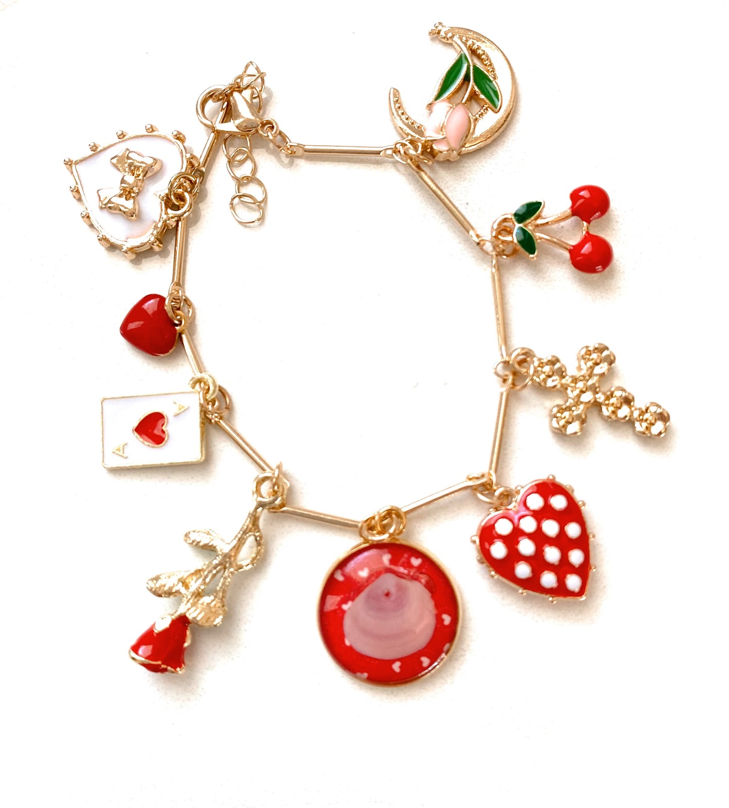 Red Heart Seashell Ocean Charmed Bracelet