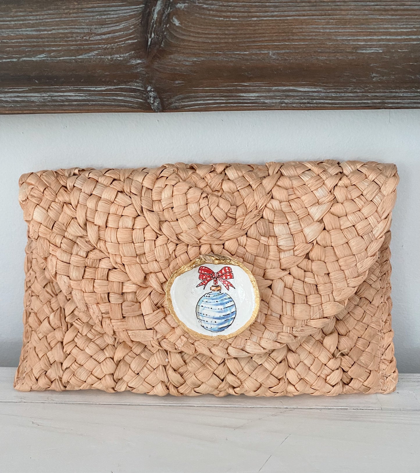Gilded Florida Seashell Christmas Ornament Straw Clutch