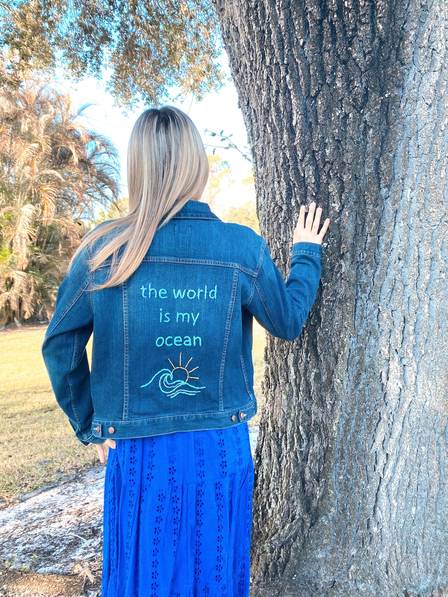 The World Is My Ocean — Hand-Embroidered Denim Jacket