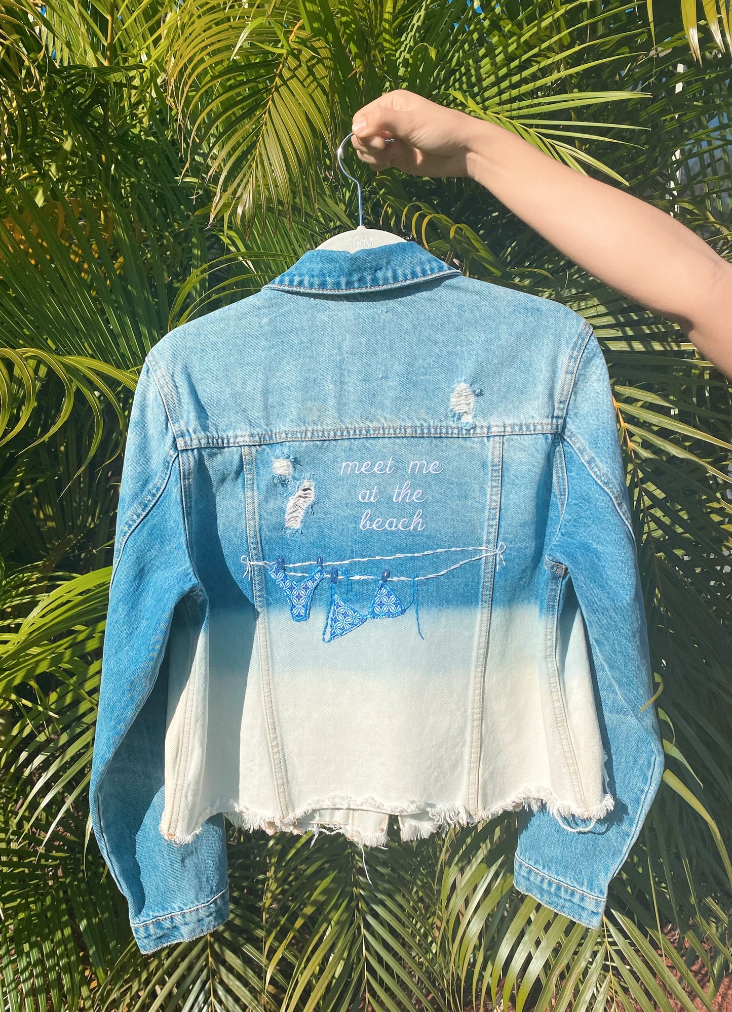 Hand Embroidered Meet Me At The Beach Denim Jacket