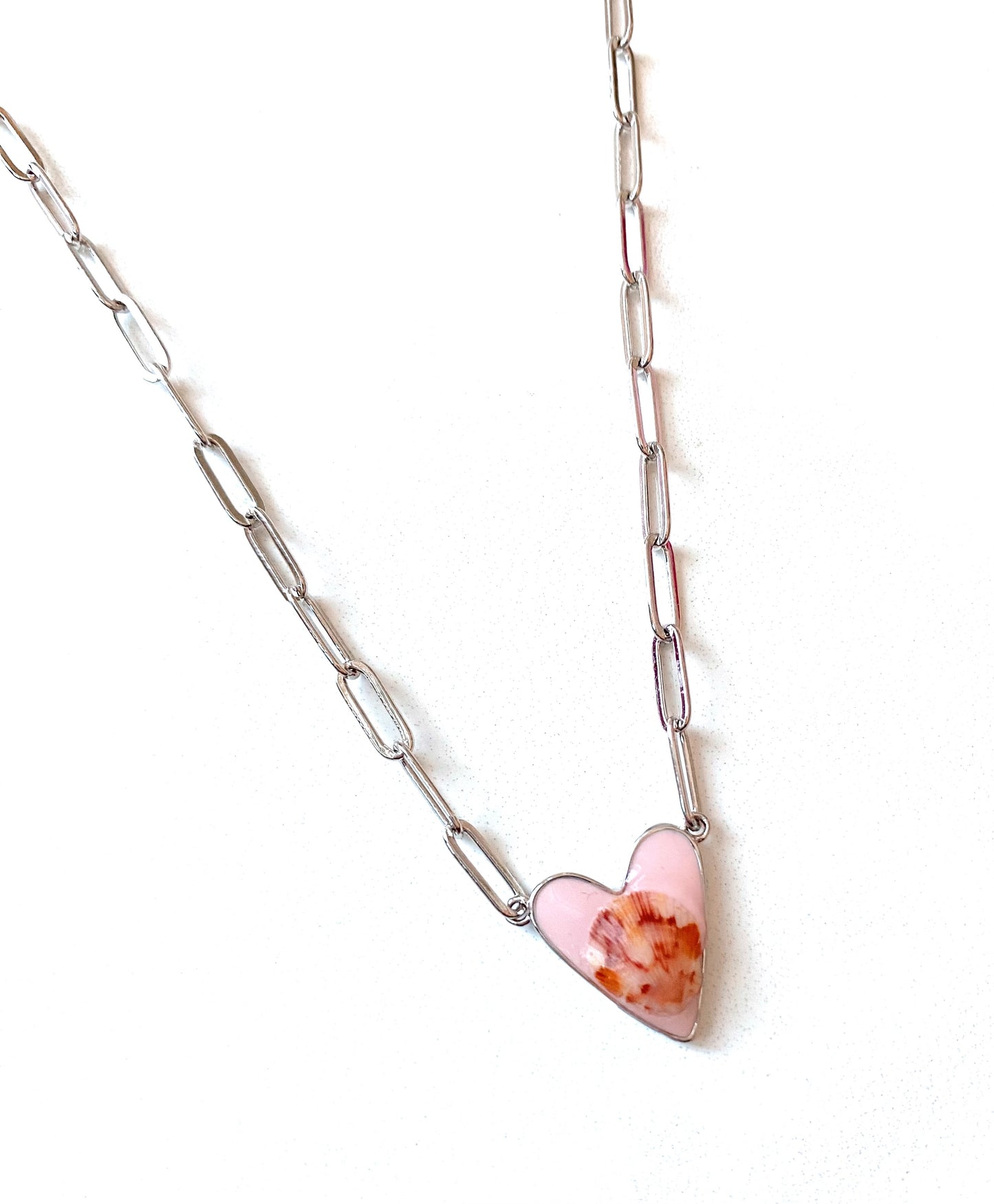 Light Pink Heart Seashell Paperclip Necklace