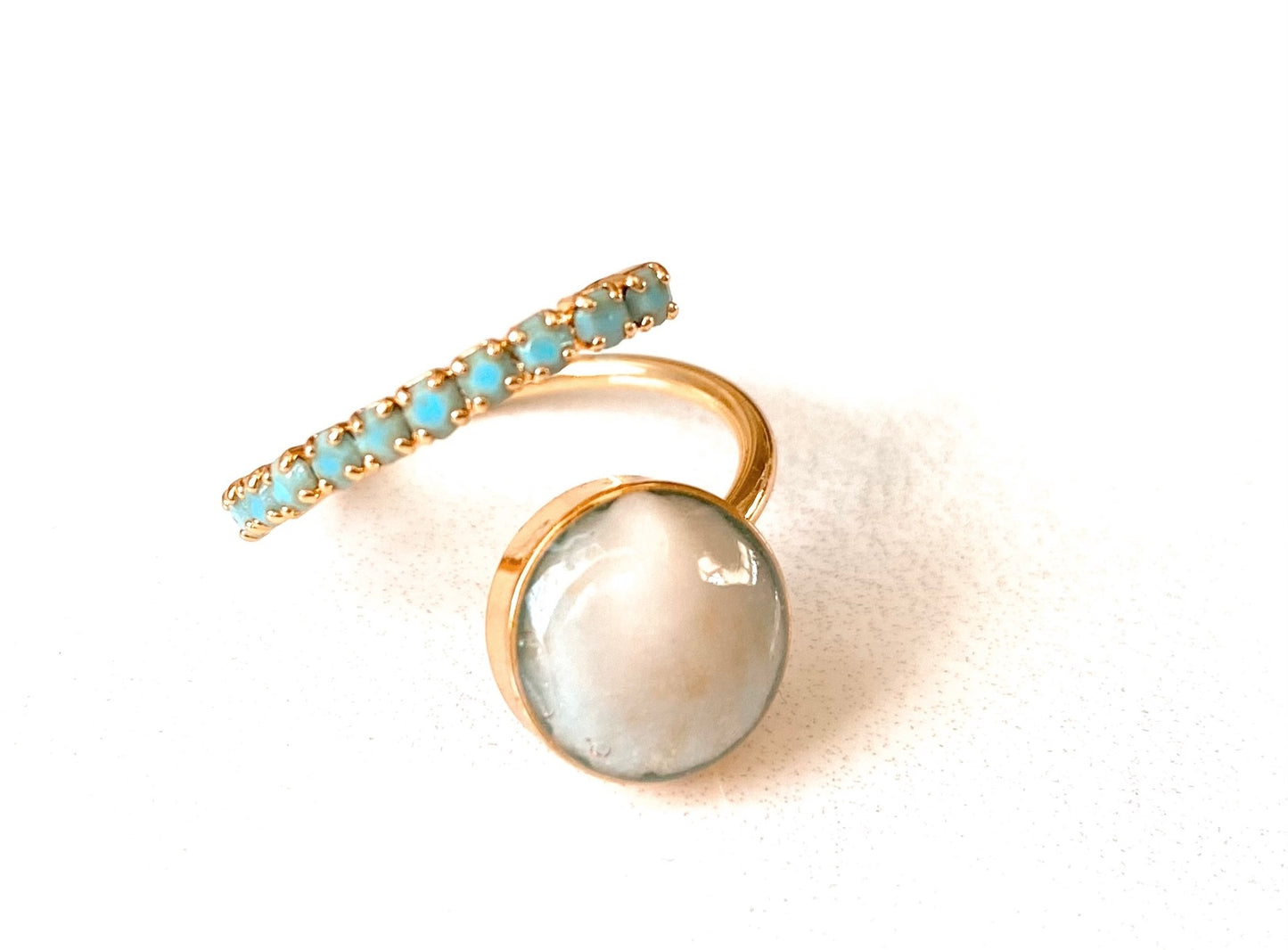 Seafoam Wrap Seashell Ring with Aqua Stone Band – Turquoise