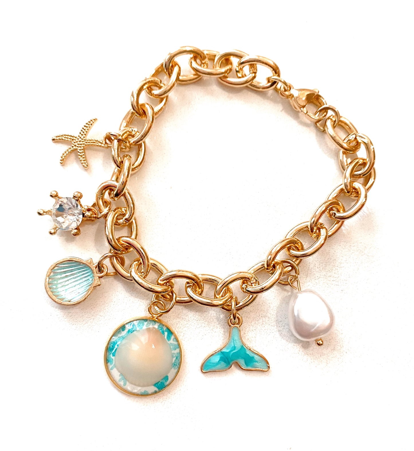 Turquoise Seashell Ocean Charmed Bracelet