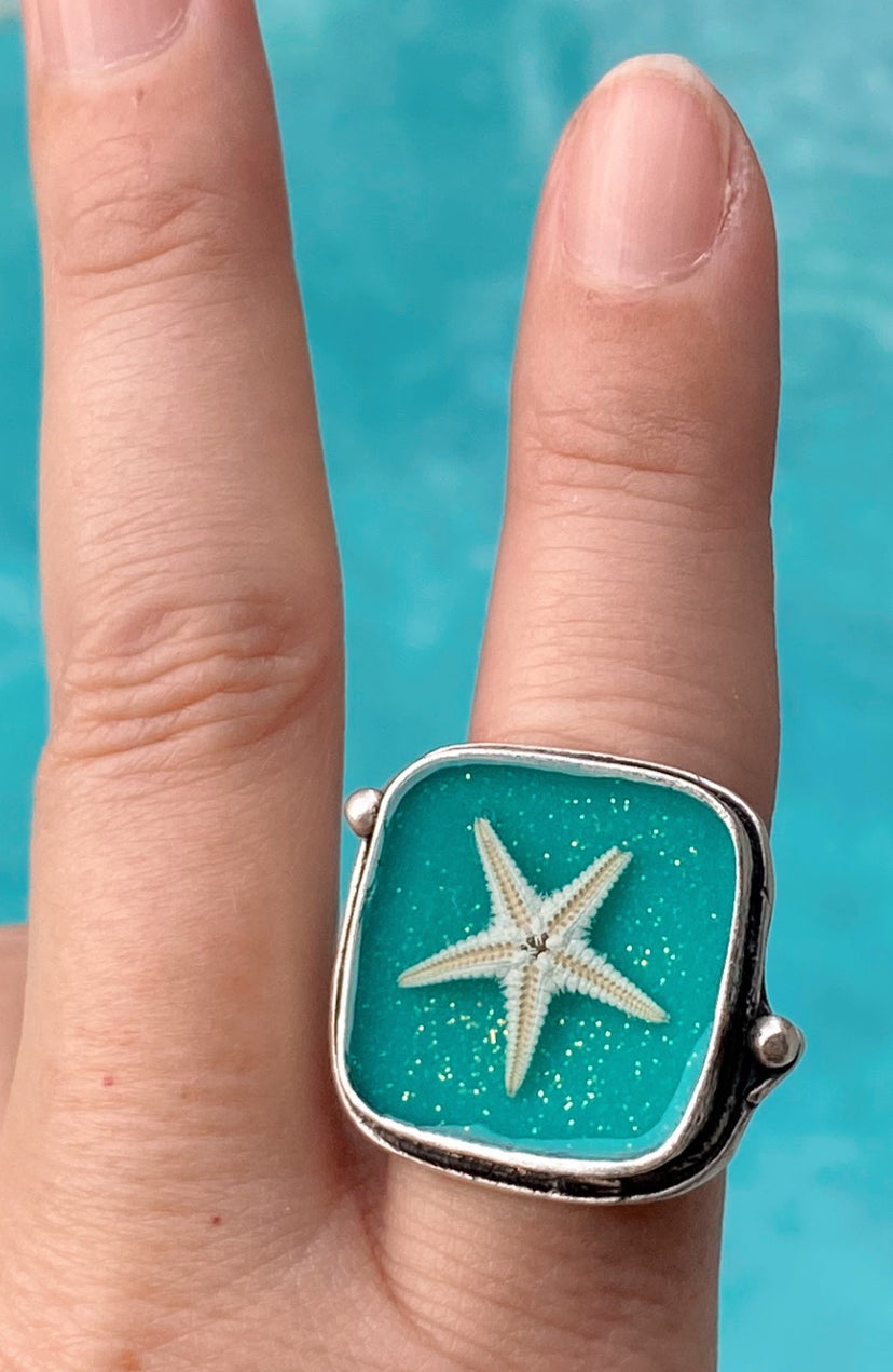 Turquoise Square Starfish Ring