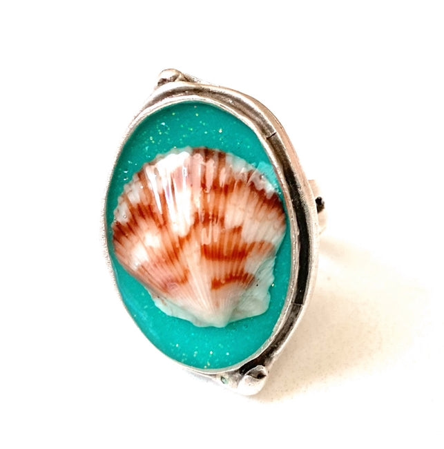 Turquoise Oval Seashell Ring