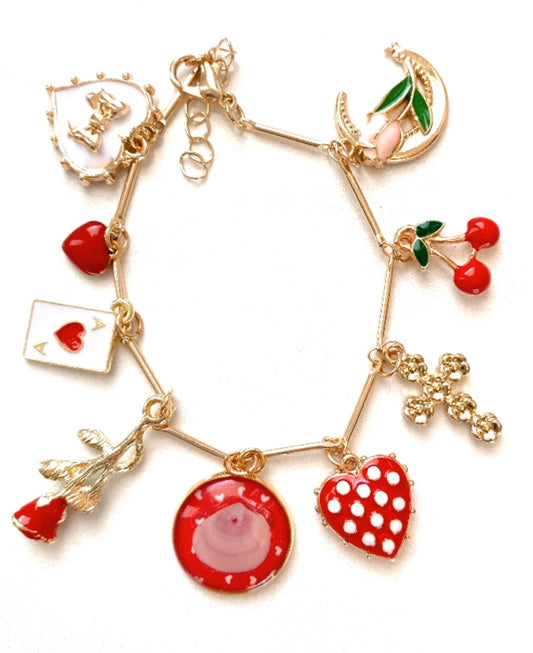 Red Heart Seashell Ocean Charmed Bracelet