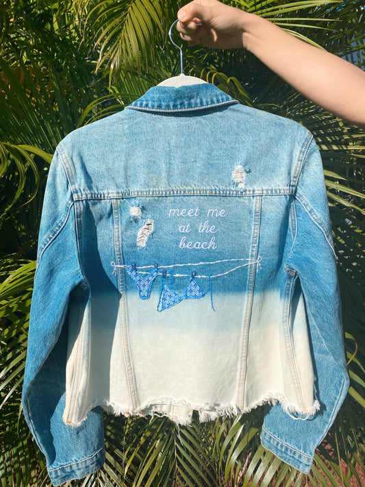 Hand Embroidered Meet Me At The Beach Denim Jacket