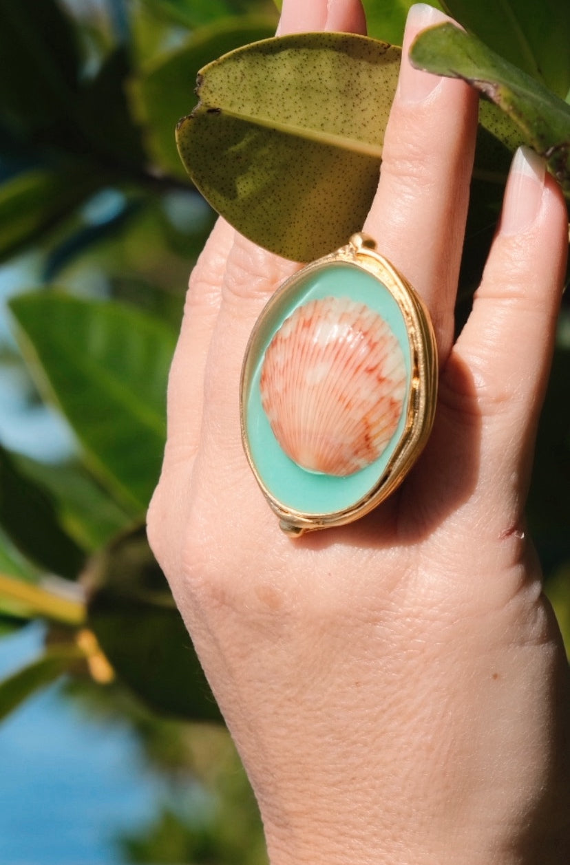 XL Ocean Goddess Seashell Ring | Turquoise