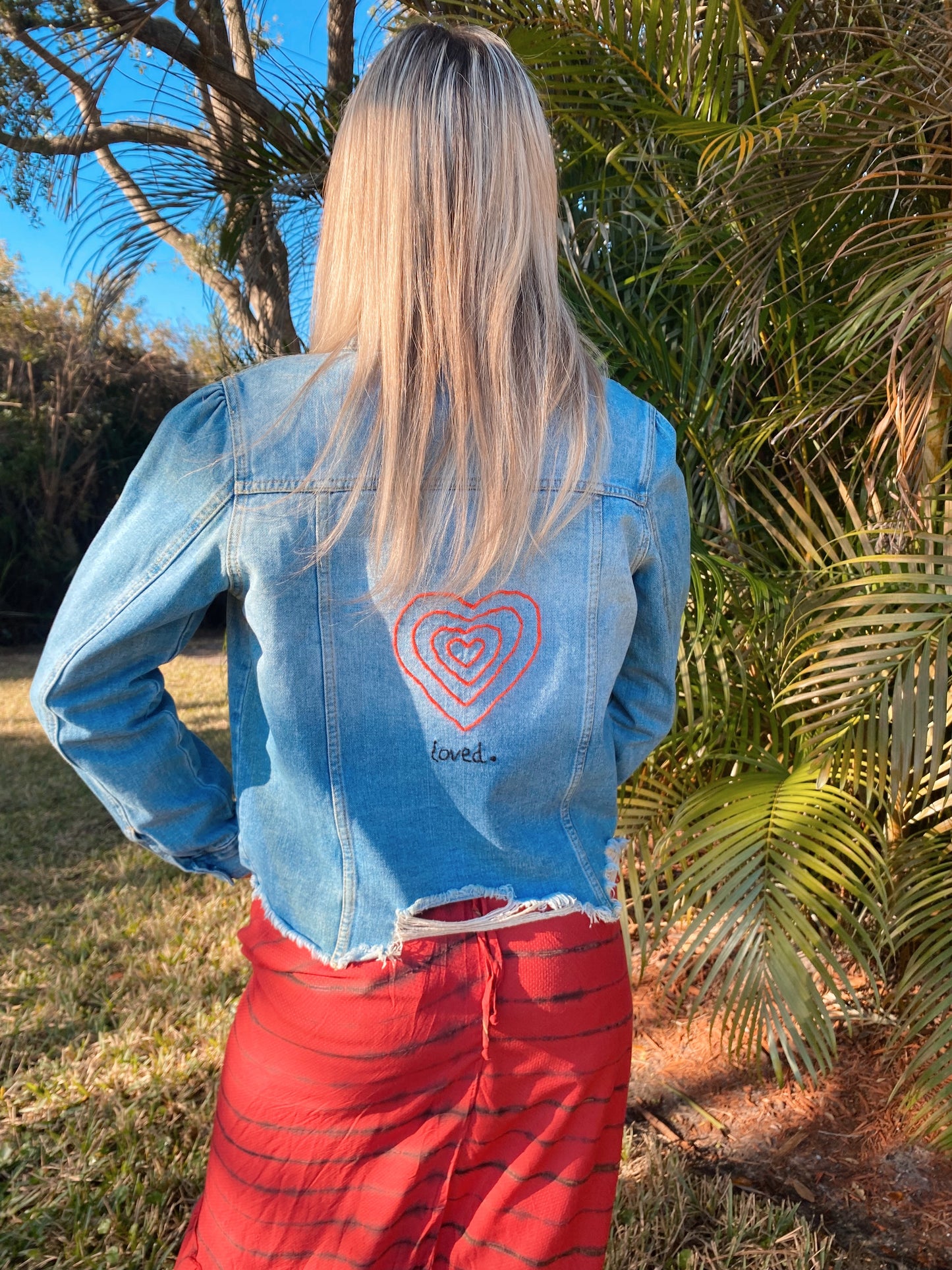 Hand Embroidered Loved. Denim Jacket