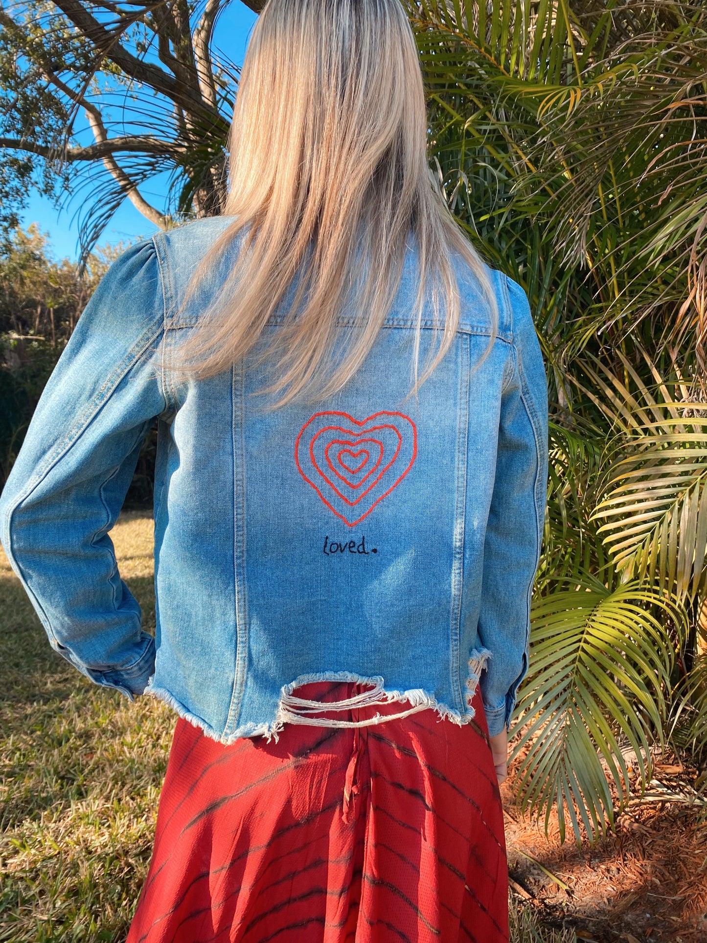 Hand Embroidered Loved. Denim Jacket