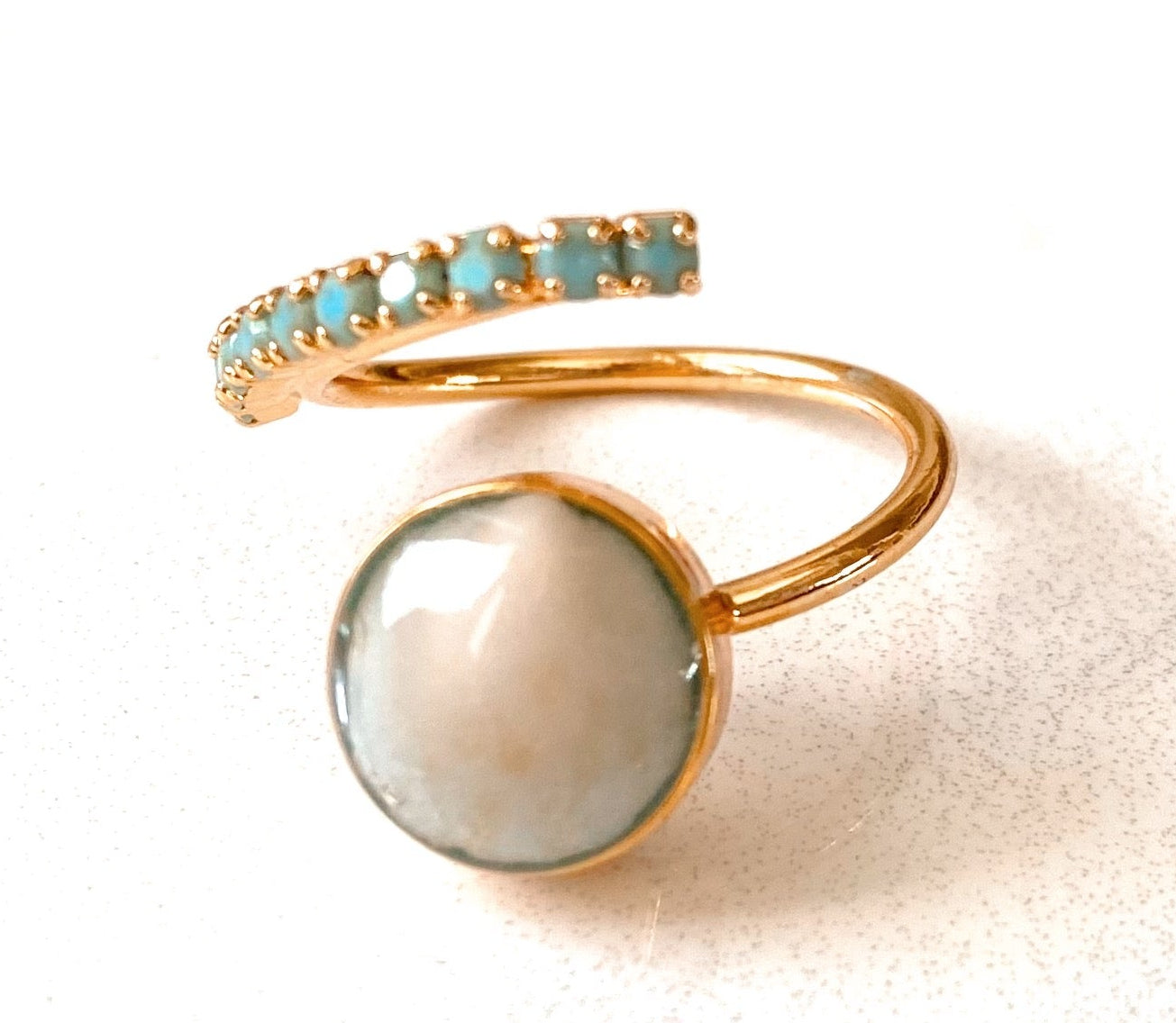 Seafoam Wrap Seashell Ring with Aqua Stone Band – Turquoise