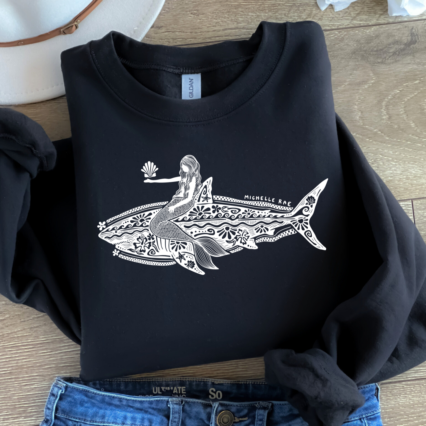 Mermaid Shark Black Crewneck Sweatshirt