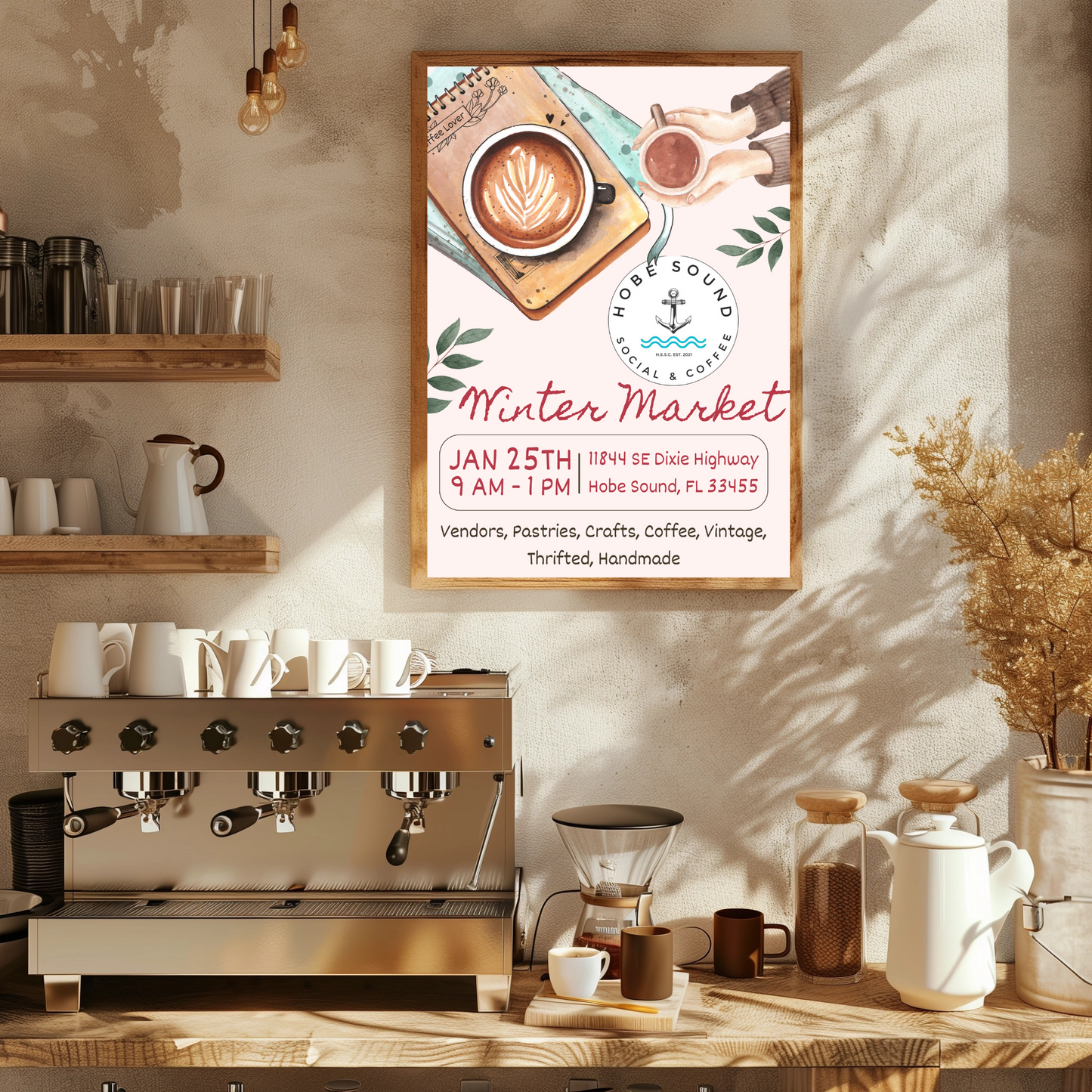 Pink Birdy ~ Coffee Shop Winter Market Sign Template 18"X24"