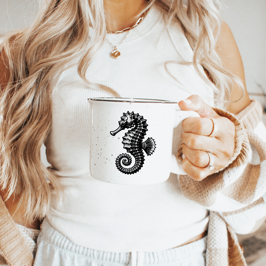 Seahorse Ceramic Mug Speckled Cream 13oz