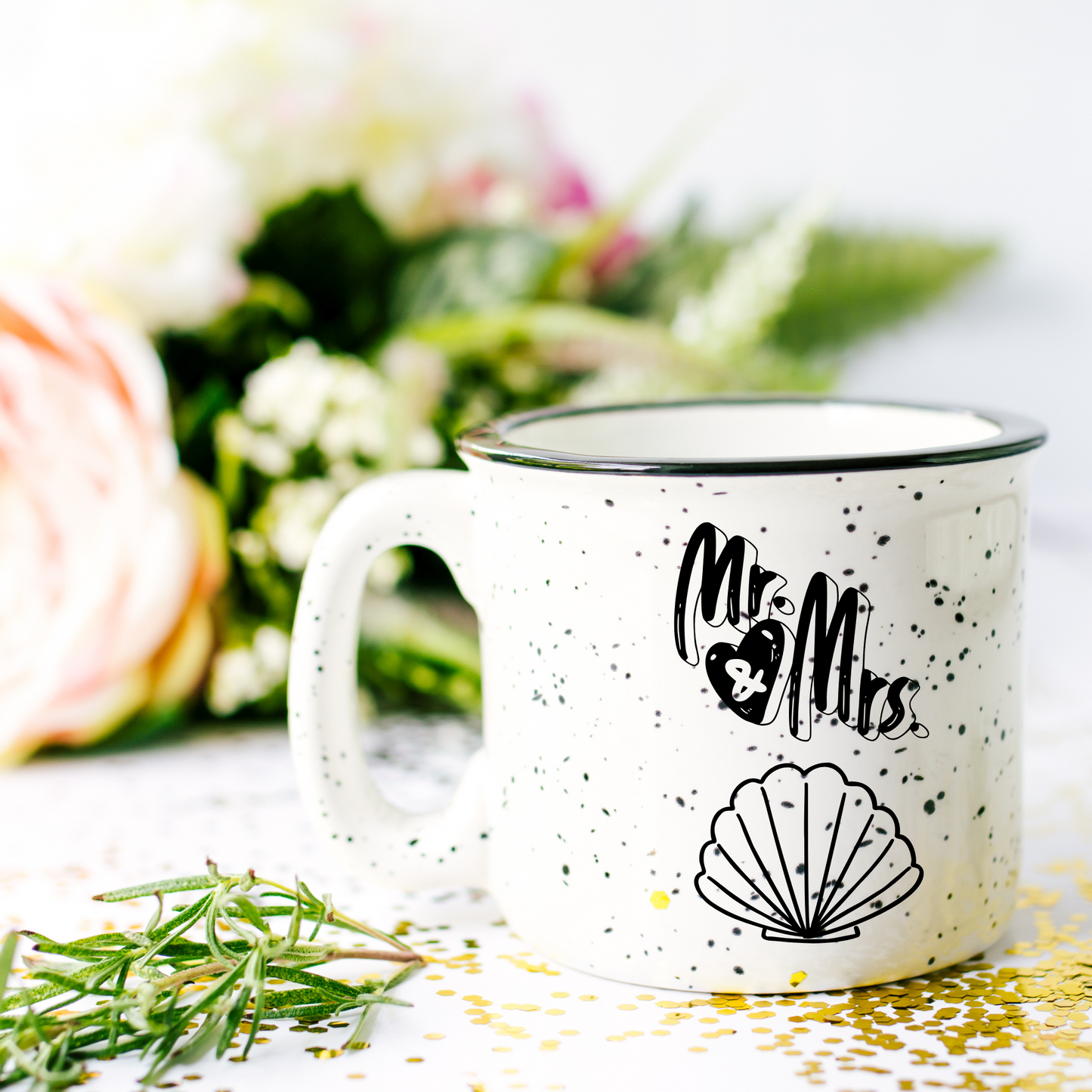 Beach Wedding Ceramic Mug Speckled Cream 13oz