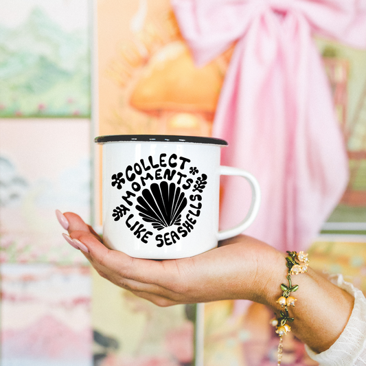 Collect Moments Like Seashells Ceramic Mug White 13oz