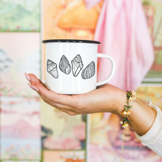 Cone Shells Ceramic Mug – White 13oz Minimal Coastal Coffee Cup | Beach-Inspired Seashell Drinkware